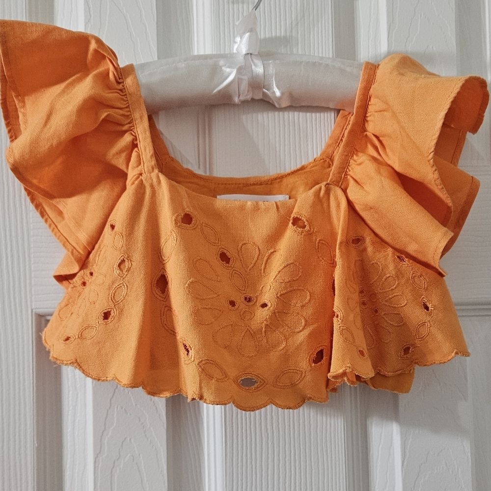 Zara Orange Eyelet Ruffle Tank Top